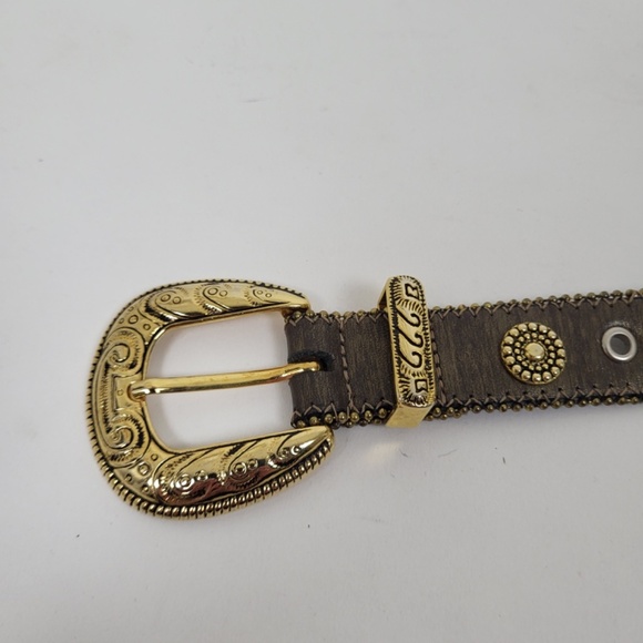Vintage Genuine Leather Western Gold Belt adjustable silver hardware - Picture 7 of 9